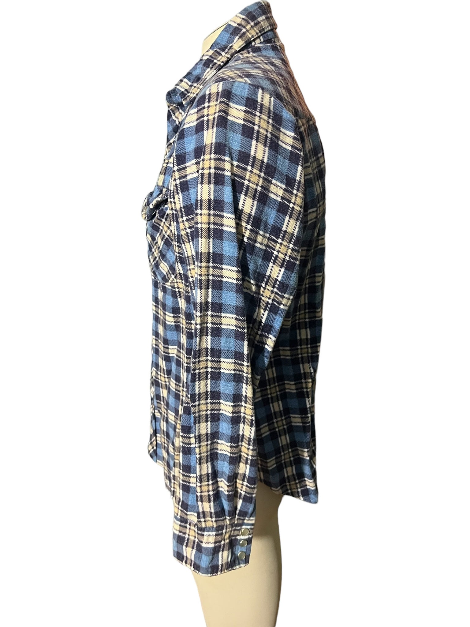 Vintage 80's blue flannel western shirt L