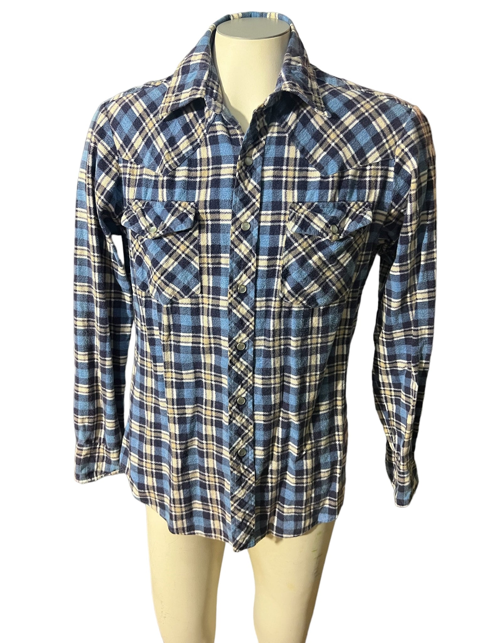 Vintage 80's blue flannel western shirt L