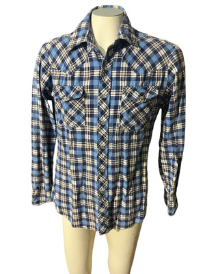 Vintage 80's blue flannel western shirt L