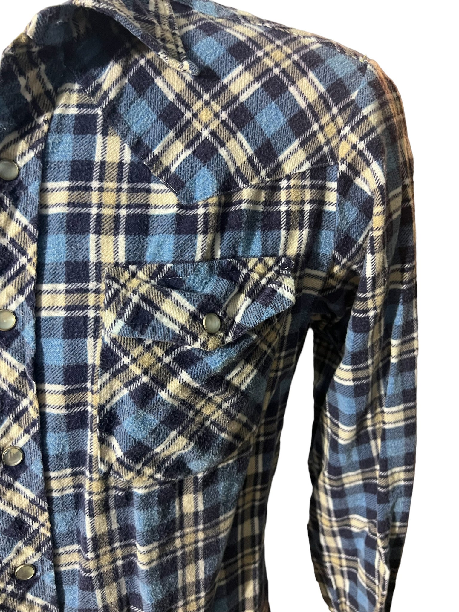 Vintage 80's blue flannel western shirt L