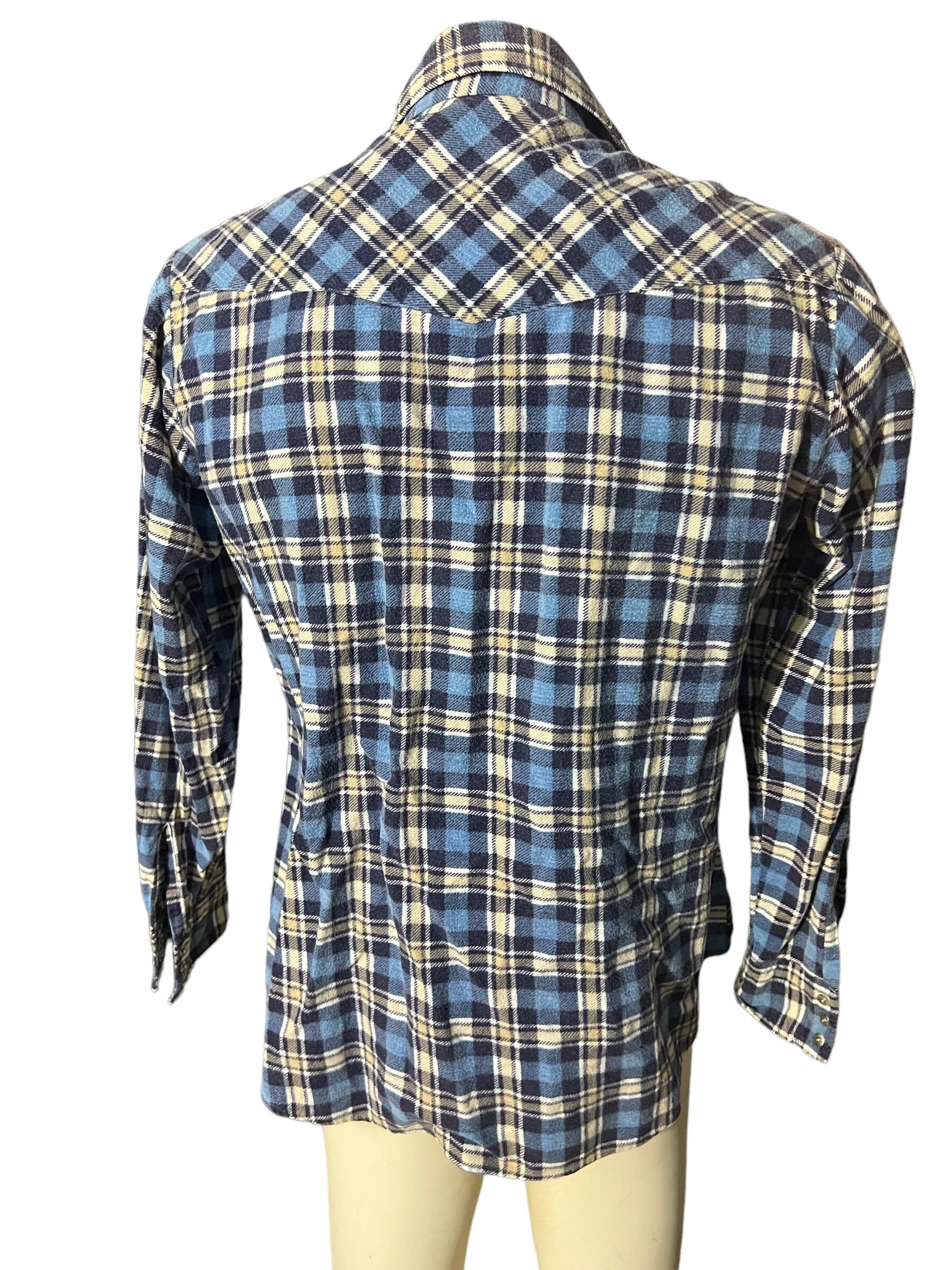 Vintage 80's blue flannel western shirt L