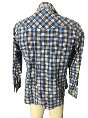 Vintage 80's blue flannel western shirt L