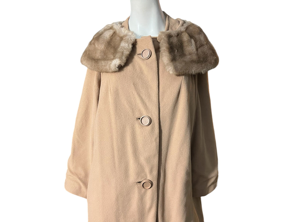 Vintage 50's 60's brown faux fur collar coat L