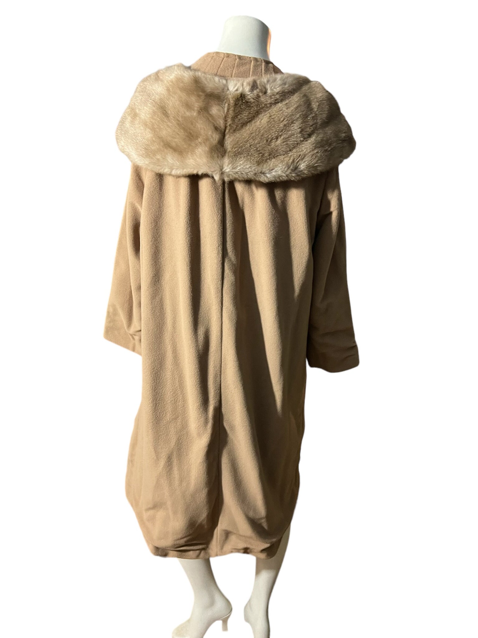 Vintage 50's 60's brown faux fur collar coat L