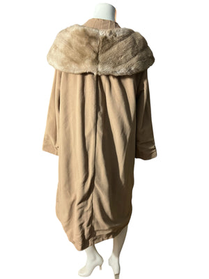 Vintage 50's 60's brown faux fur collar coat L