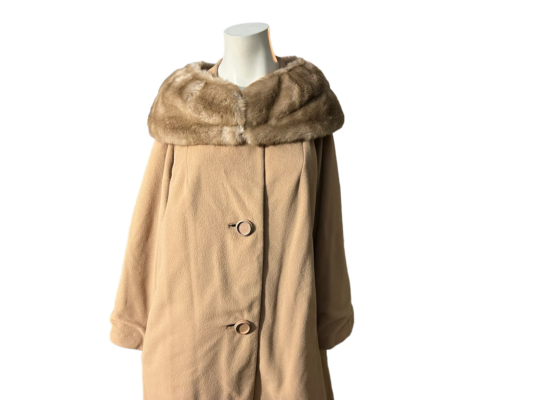 Vintage 50's 60's brown faux fur collar coat L