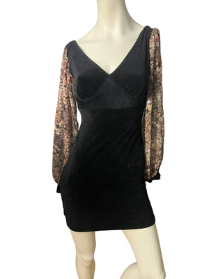 Vintage 80’s black velor mini dress S