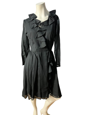 Vintage 70’s black ruffle wrap dress M