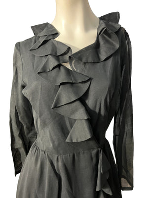 Vintage 70’s black ruffle wrap dress M
