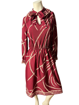 Vintage 70's maroon ruffle dress L