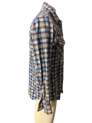 Vintage 80's blue flannel western shirt L