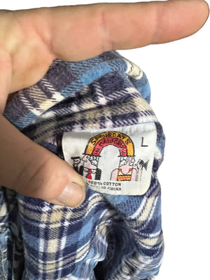 Vintage 80's blue flannel western shirt L