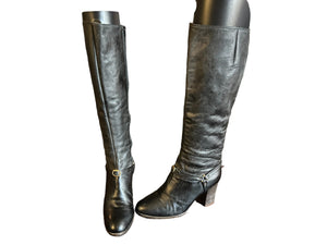 Vintage 70's black leather knee high boots 6 M