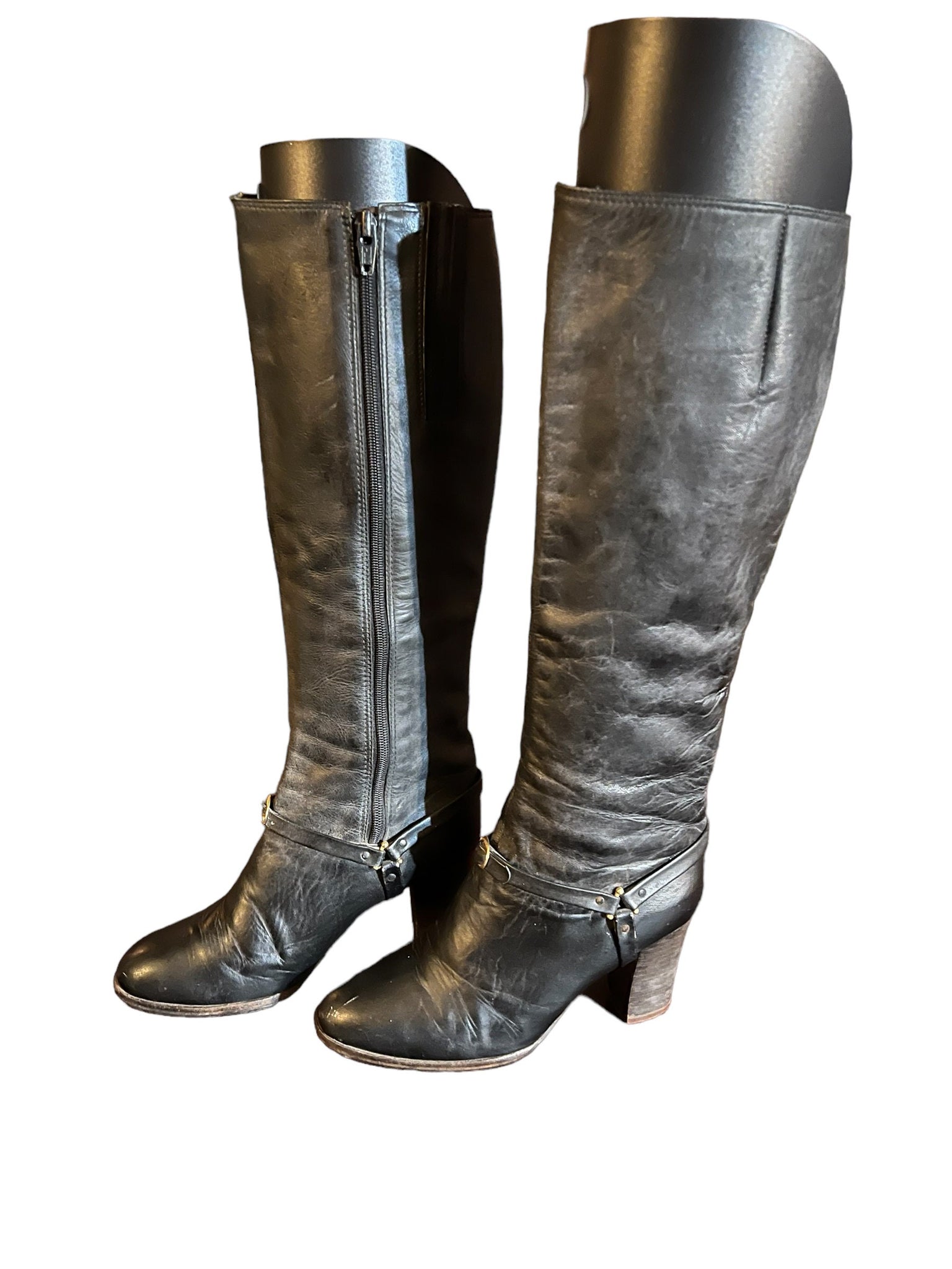 Vintage 70's black leather knee high boots 6 M