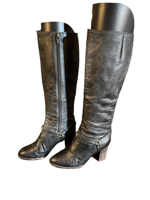 Vintage 70's black leather knee high boots 6 M