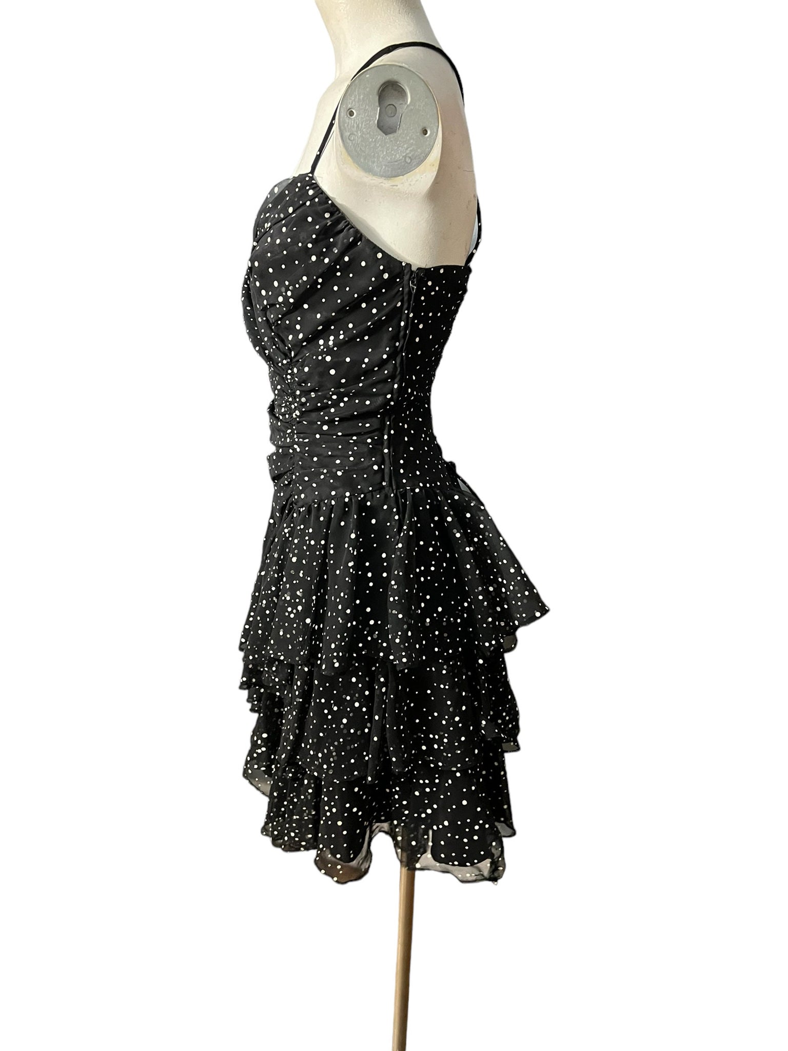 Vintage 80's black polka dot ruffle dress XS