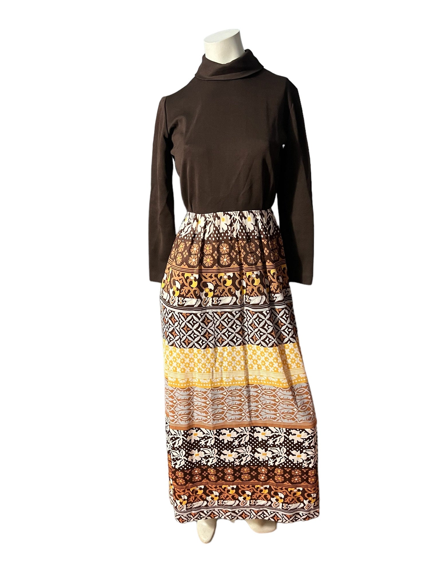 Vintage 70's brown mod maxi dress M