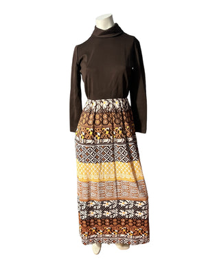 Vintage 70's brown mod maxi dress M