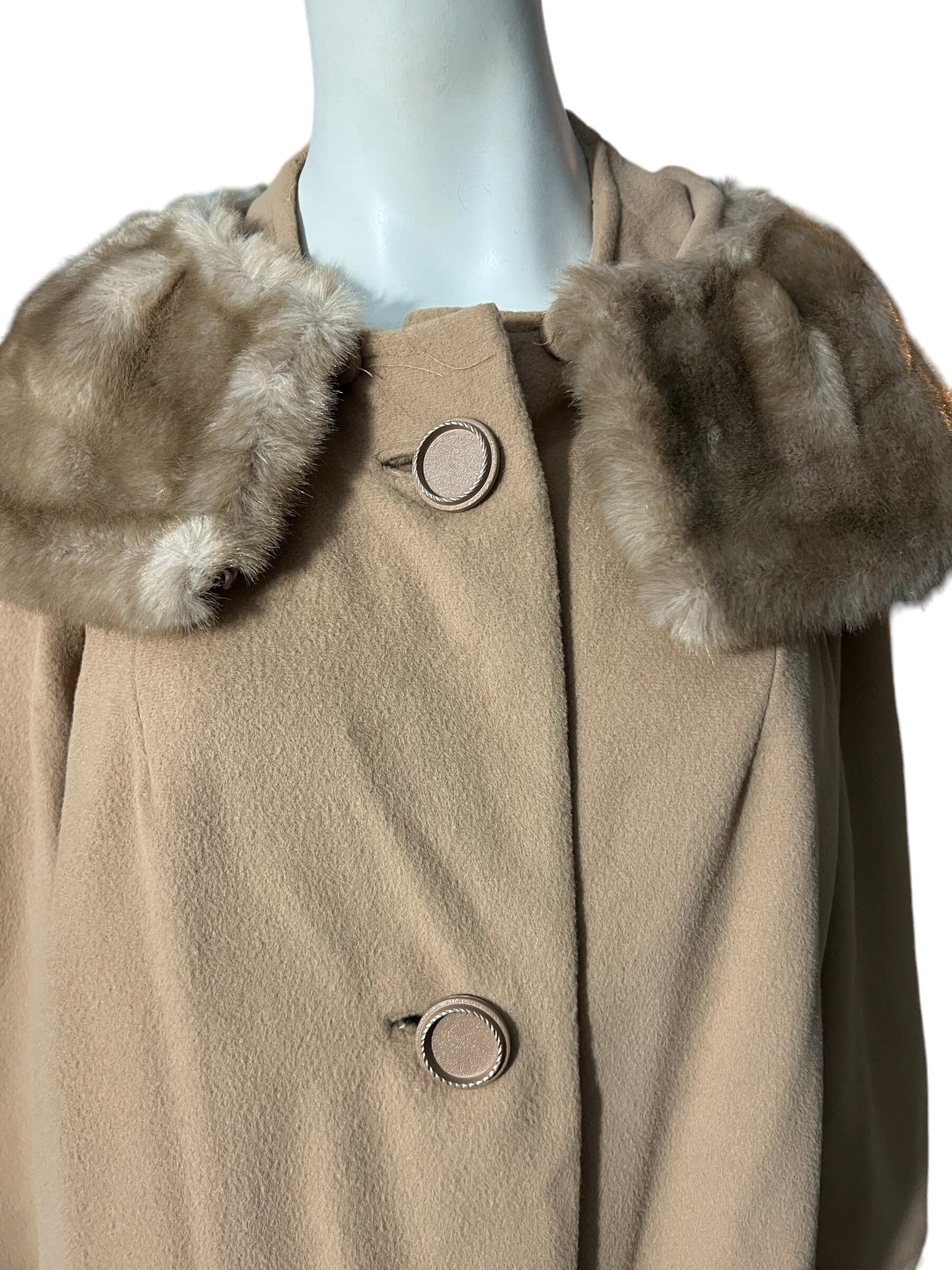 Vintage 50's 60's brown faux fur collar coat L