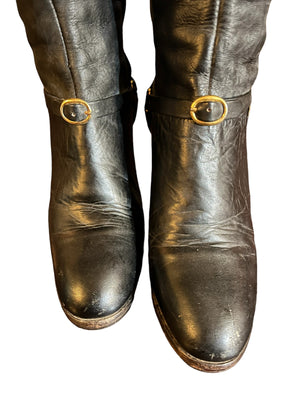 Vintage 70's black leather knee high boots 6 M