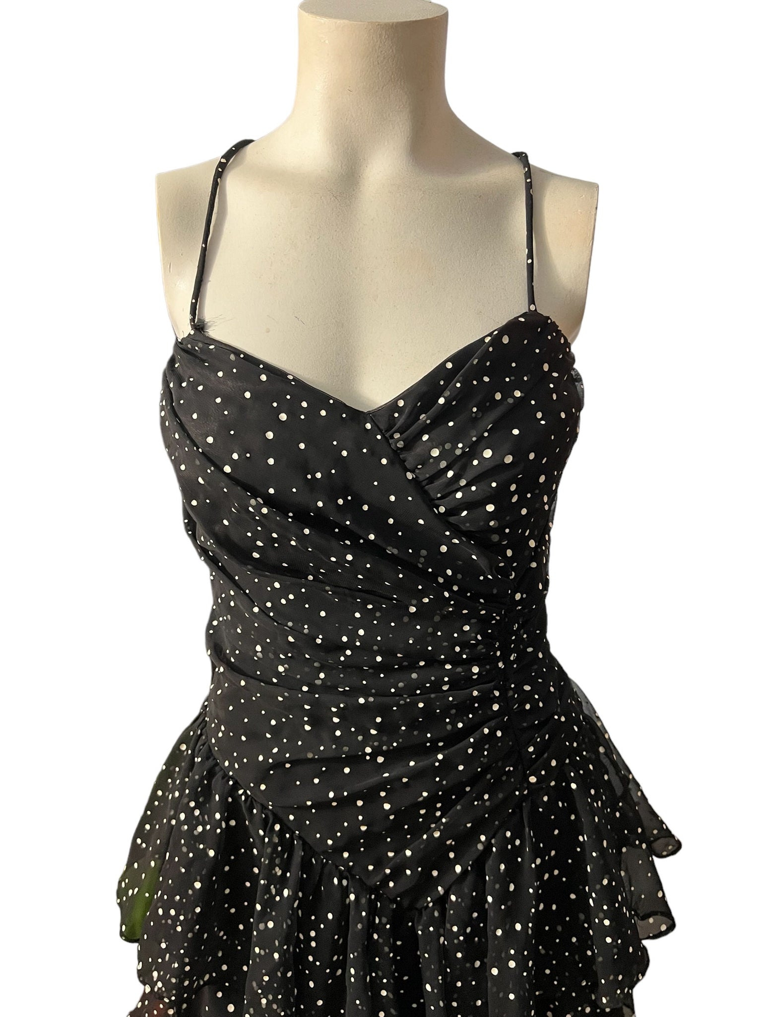 Vintage 80's black polka dot ruffle dress XS