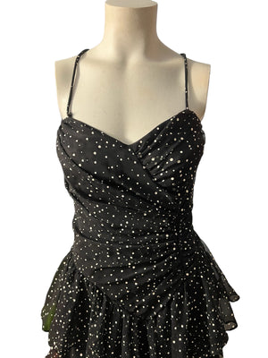 Vintage 80's black polka dot ruffle dress XS