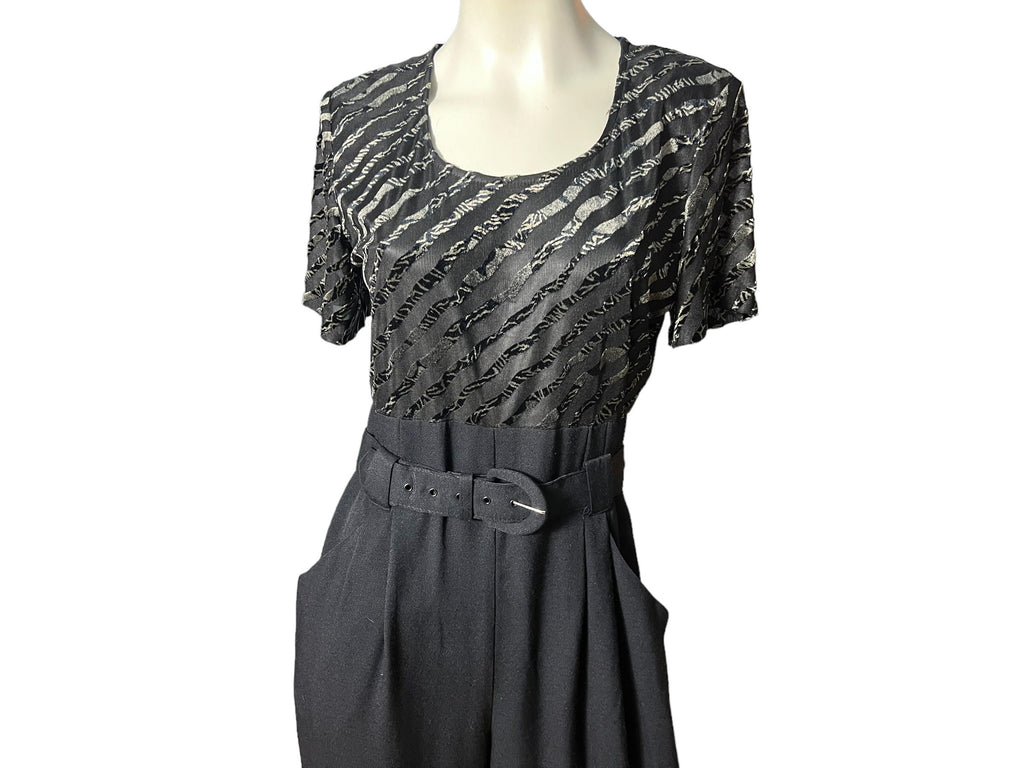 Vintages 80's black rayon jumpsuit L