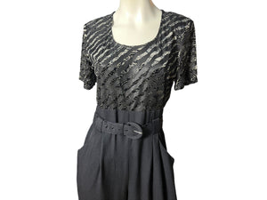 Vintages 80's black rayon jumpsuit L
