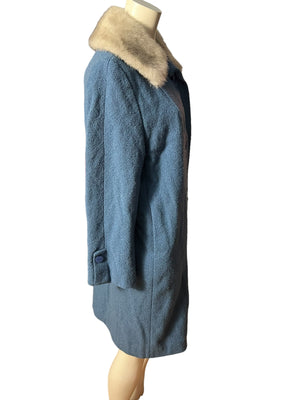 Vintage 50’s blue fur collar coat M L