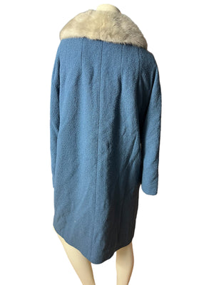 Vintage 50’s blue fur collar coat M L