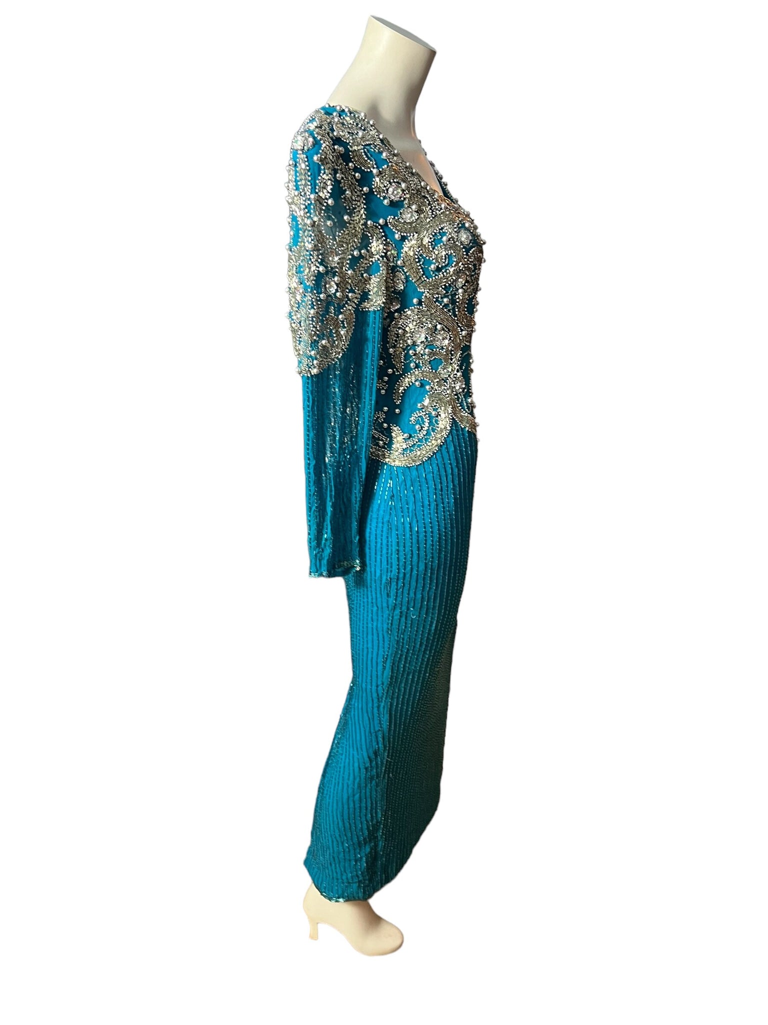 Vintage 80's turquoise bead dress 12 Alyce Designs