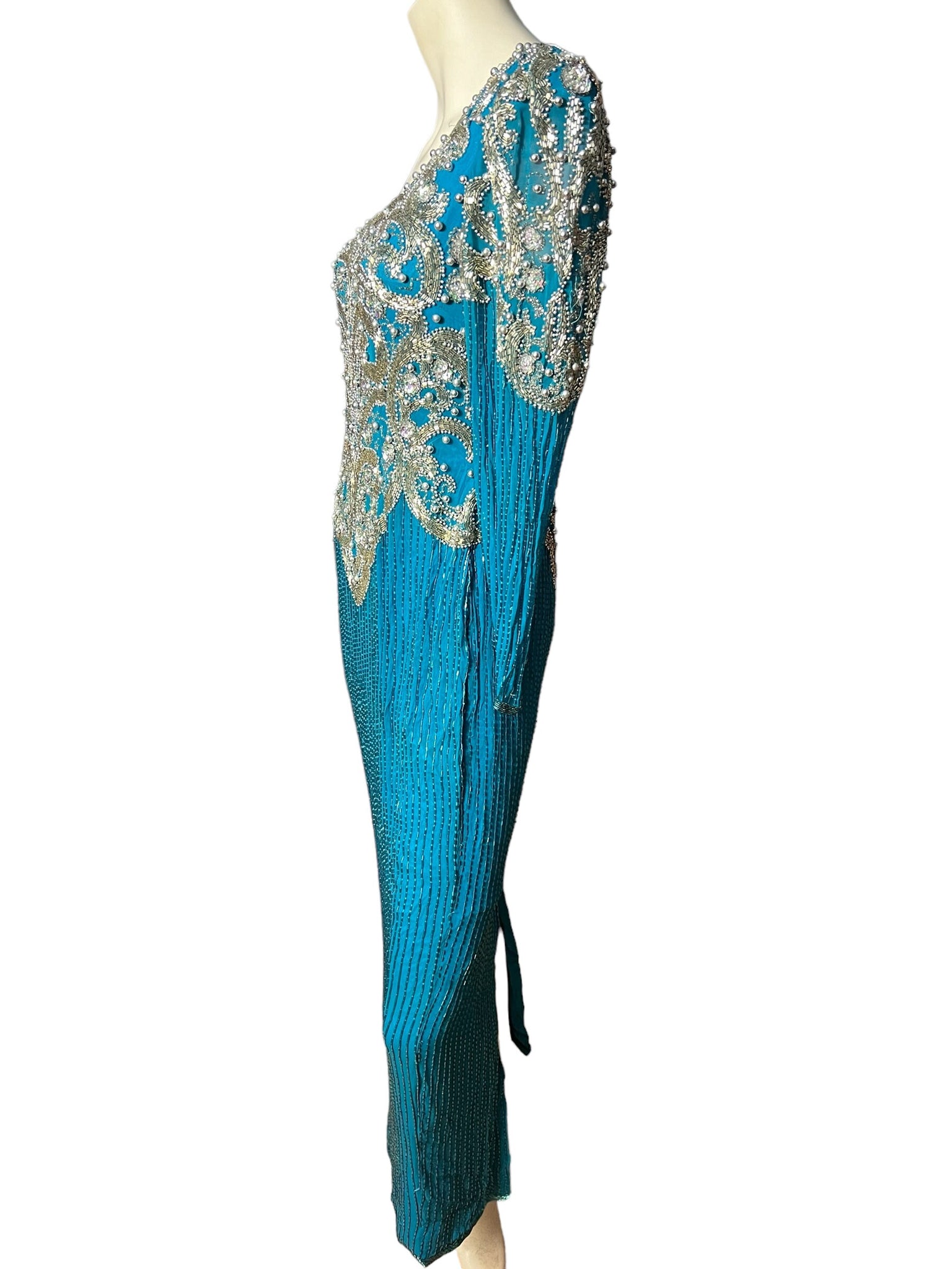 Vintage 80's turquoise bead dress 12 Alyce Designs
