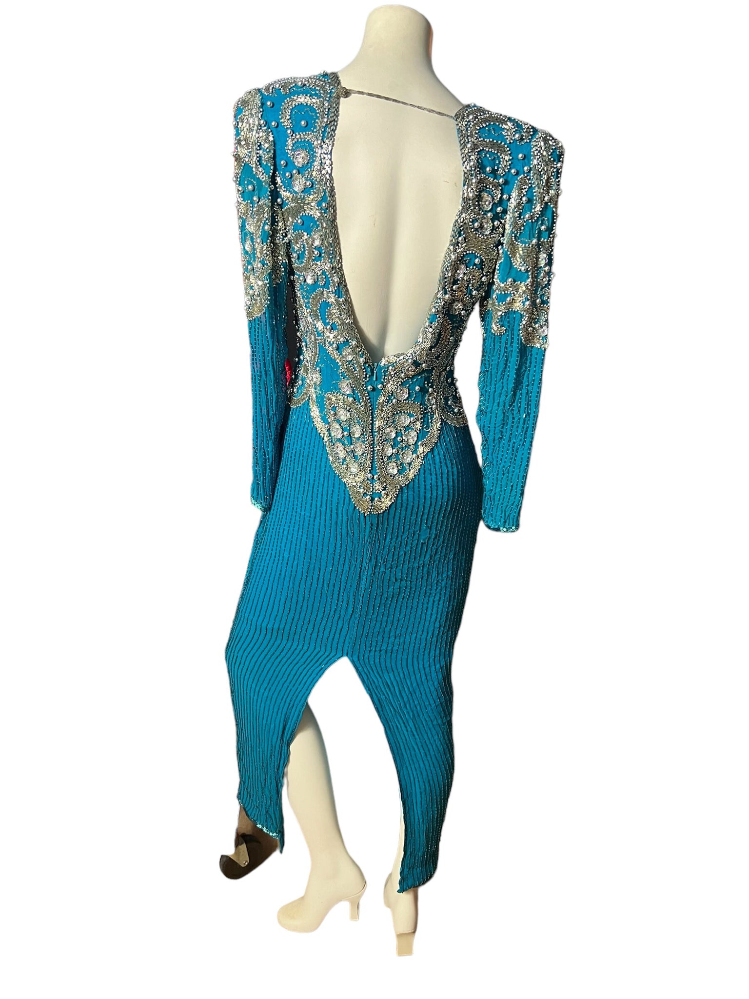 Vintage 80's turquoise bead dress 12 Alyce Designs