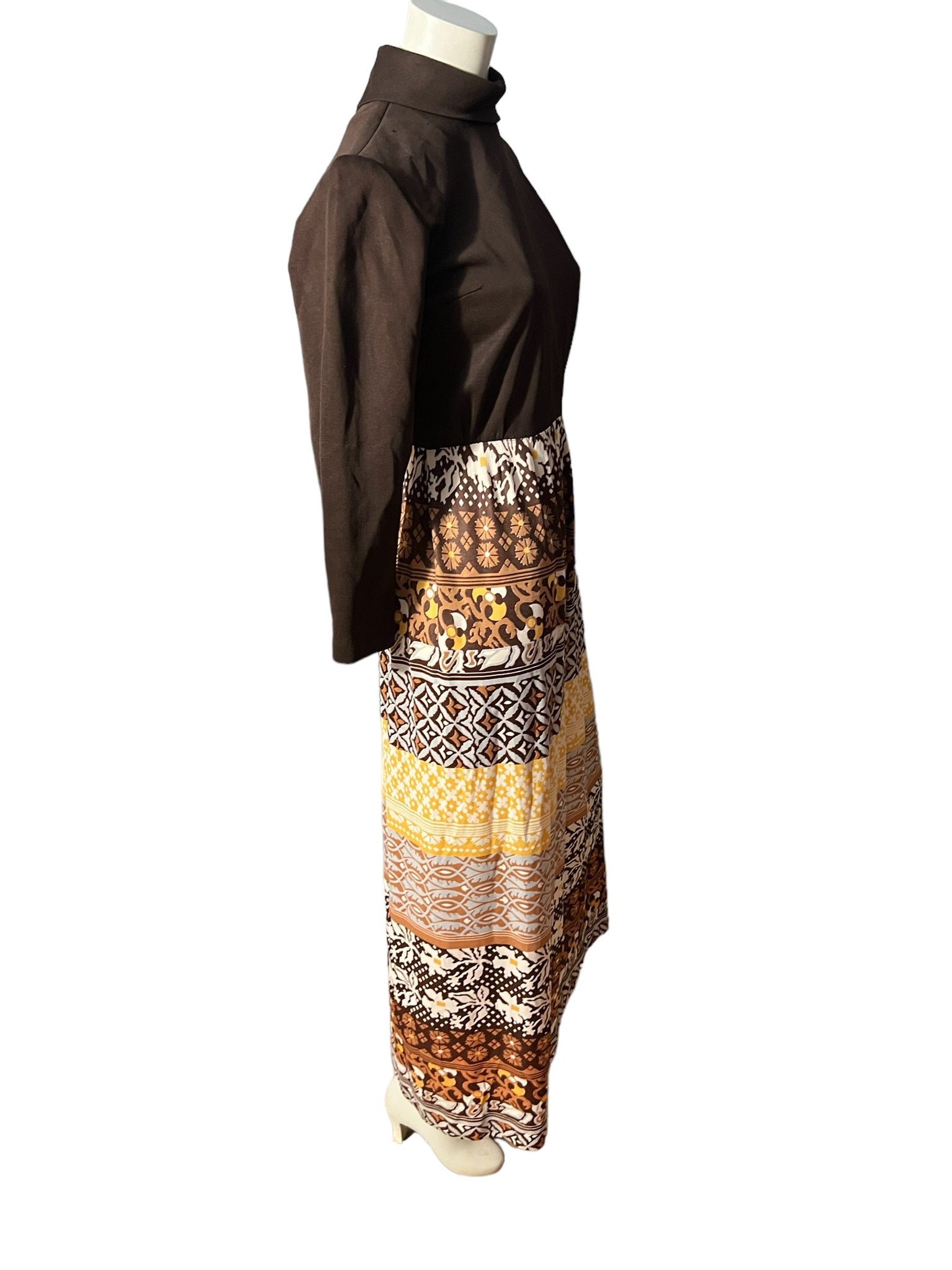 Vintage 70's brown mod maxi dress M