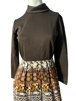 Vintage 70's brown mod maxi dress M