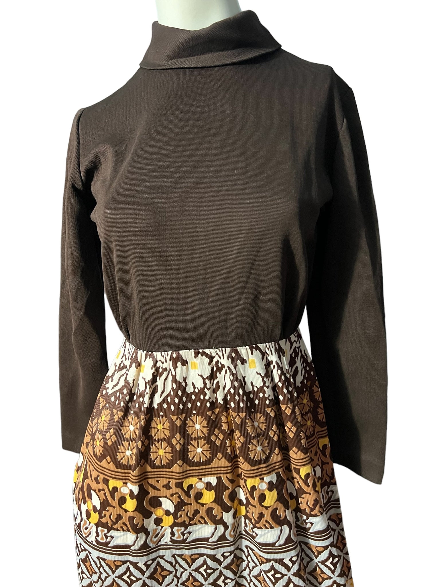 Vintage 70's brown mod maxi dress M