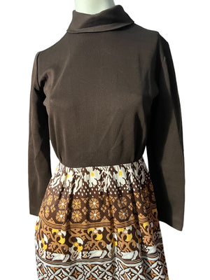 Vintage 70's brown mod maxi dress M