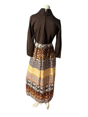 Vintage 70's brown mod maxi dress M