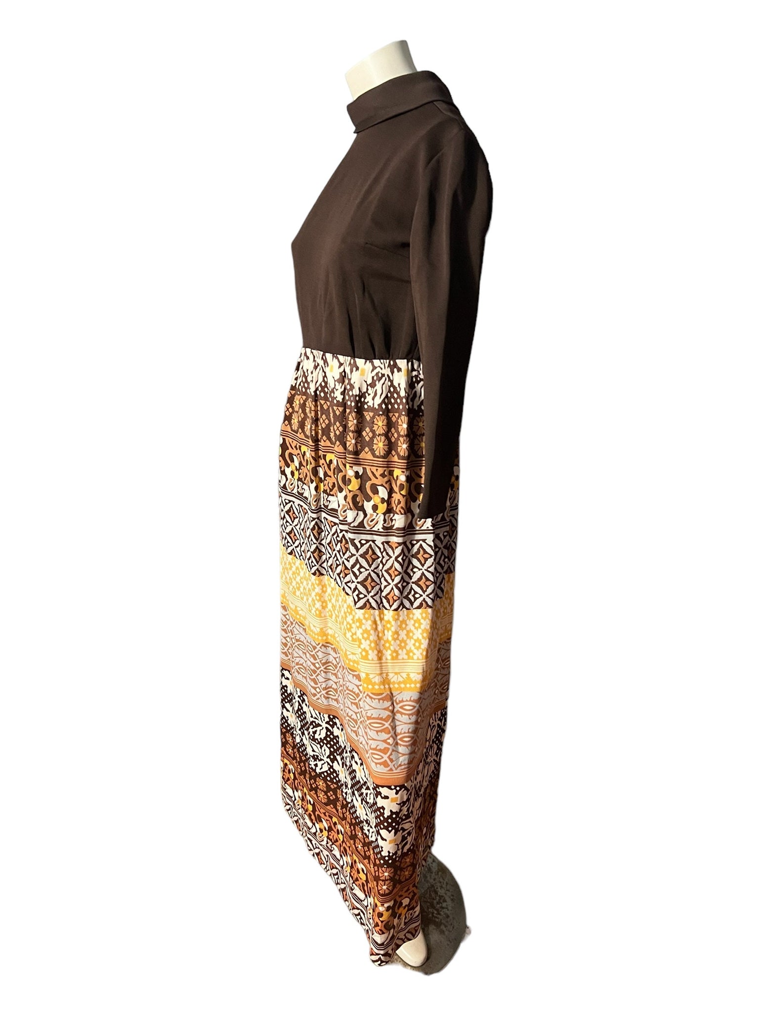 Vintage 70's brown mod maxi dress M