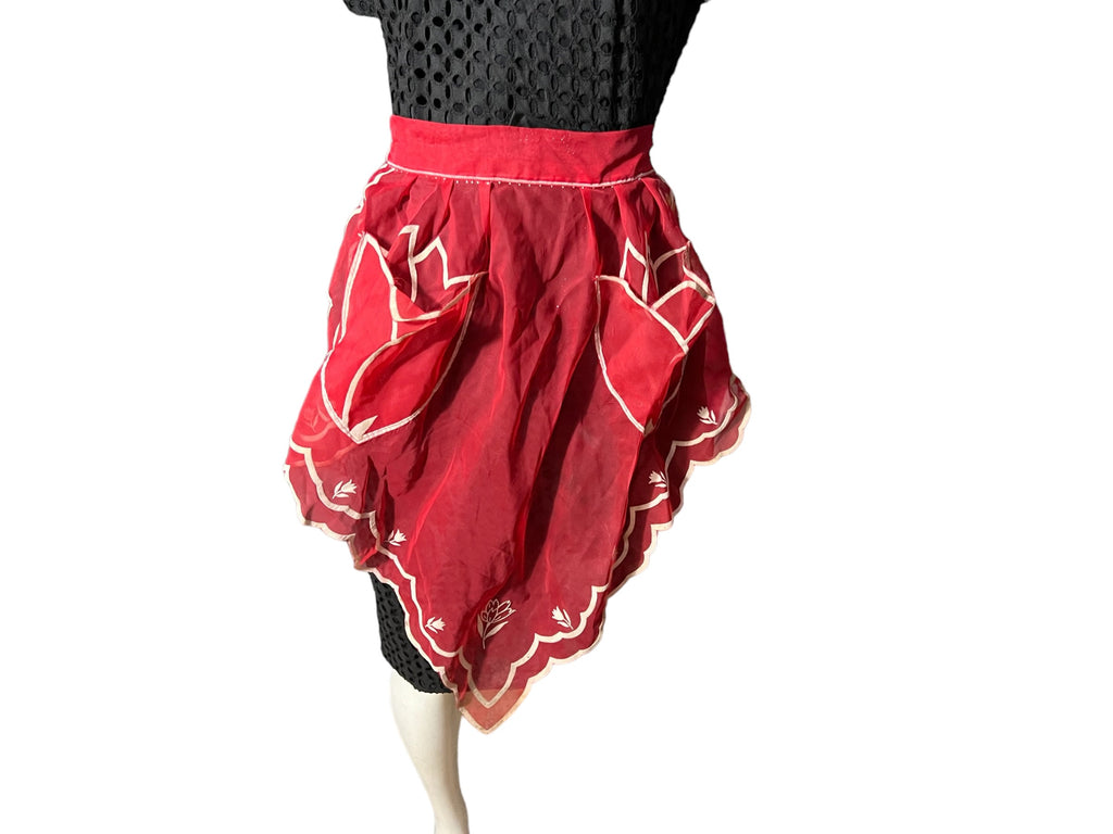Vintage 50's red sheer tulip apron