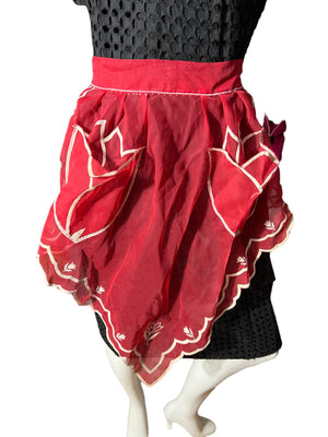 Vintage 50's red sheer tulip apron