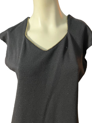 Vintage 80's black knit dress w/ gold trim L