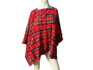 Vintage red plaid poncho shawl