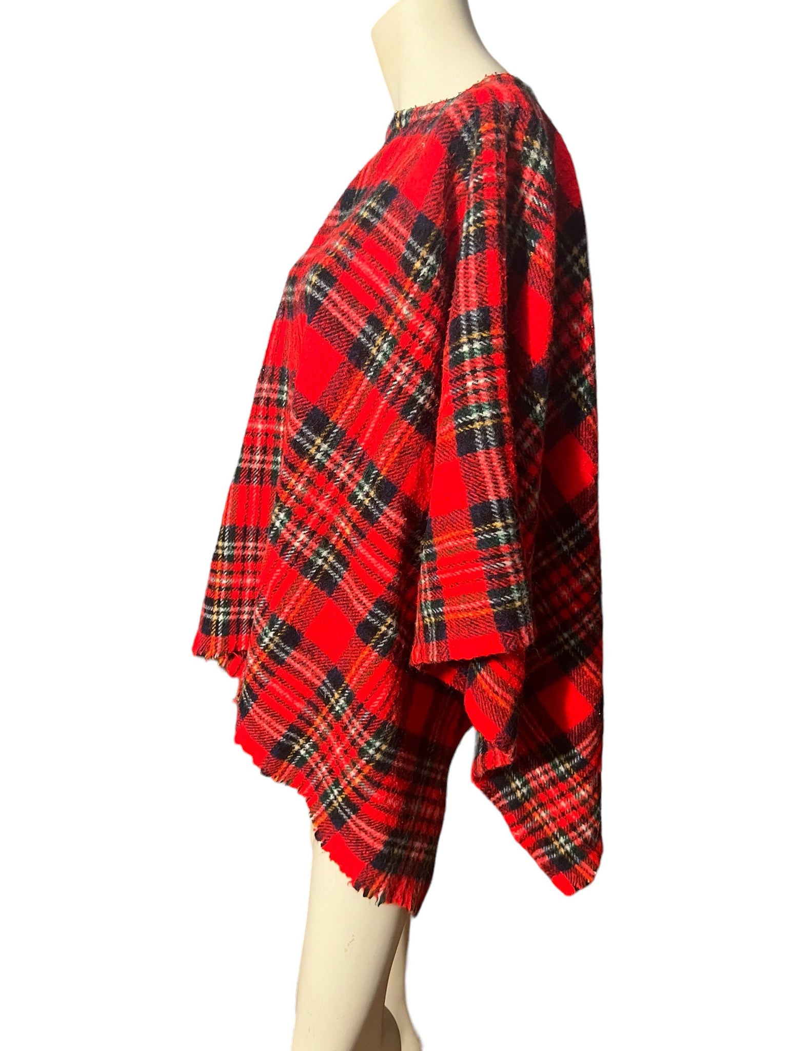 Vintage red plaid poncho shawl
