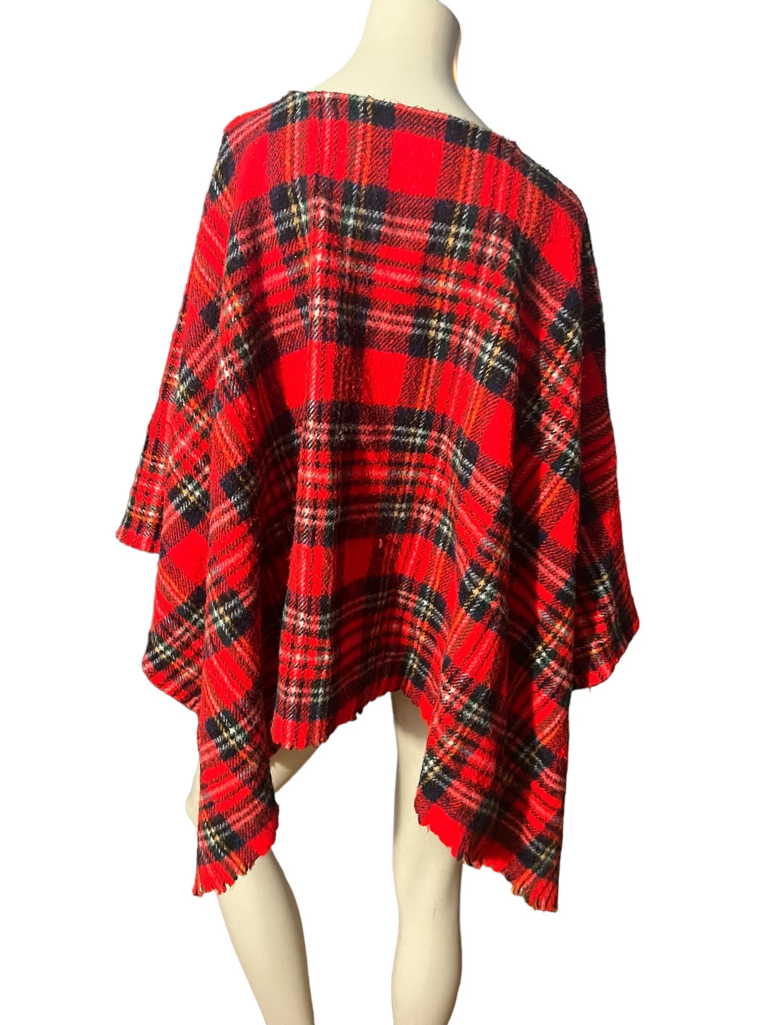 Vintage red plaid poncho shawl