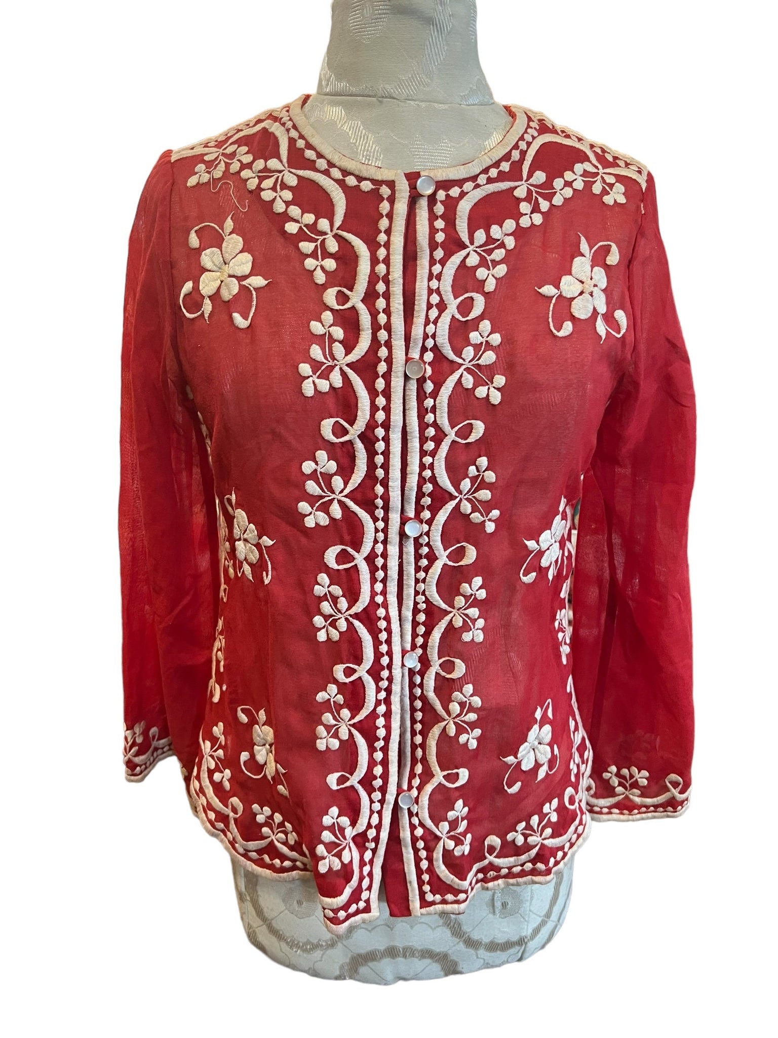 Vintage 70’s red embroidered shirt S