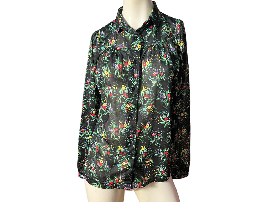 Vintage 70’s shirt black floral M