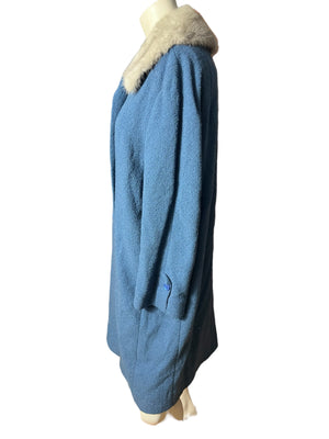 Vintage 50’s blue fur collar coat M L