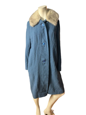 Vintage 50’s blue fur collar coat M L