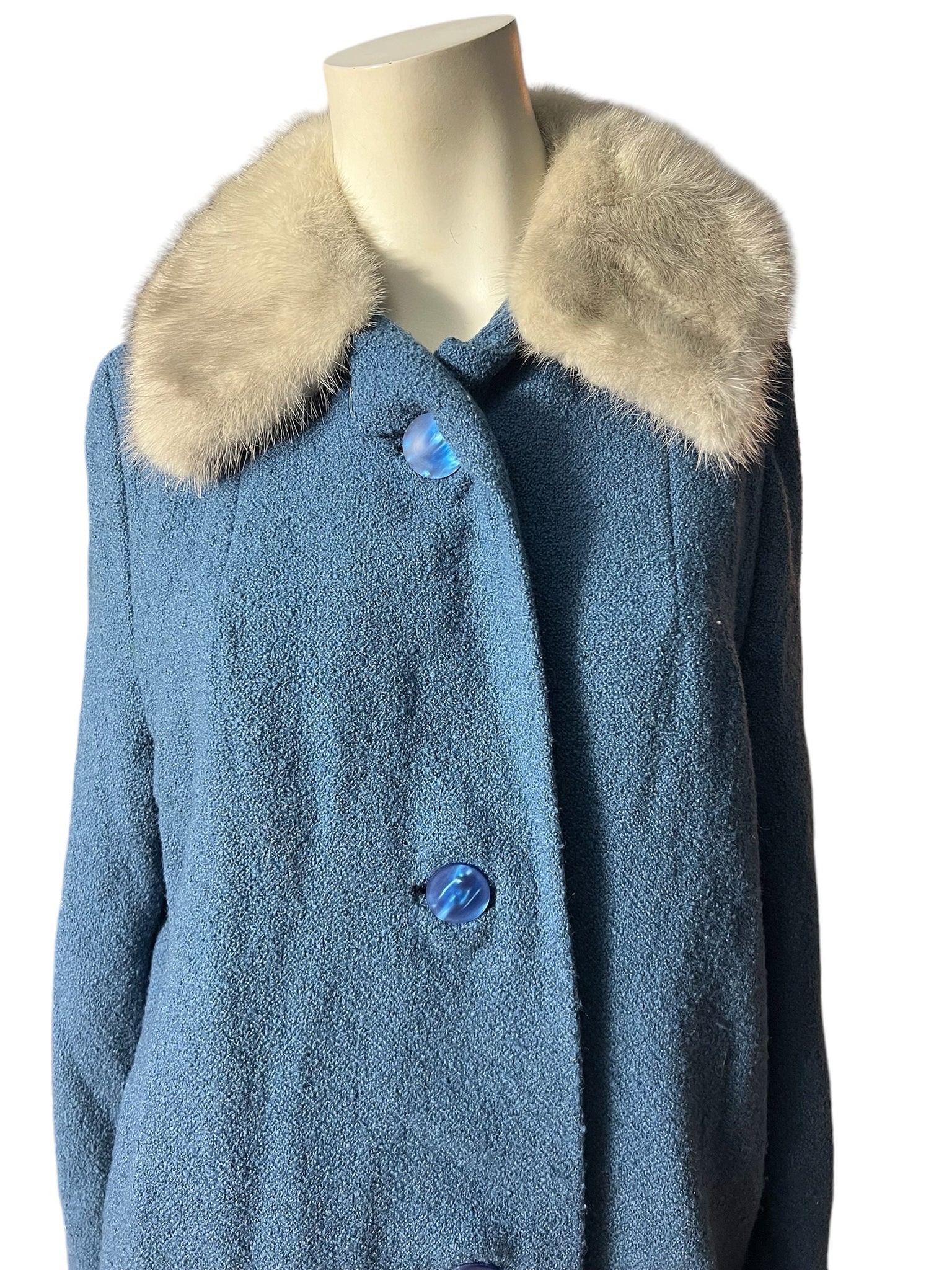 Vintage 50’s blue fur collar coat M L